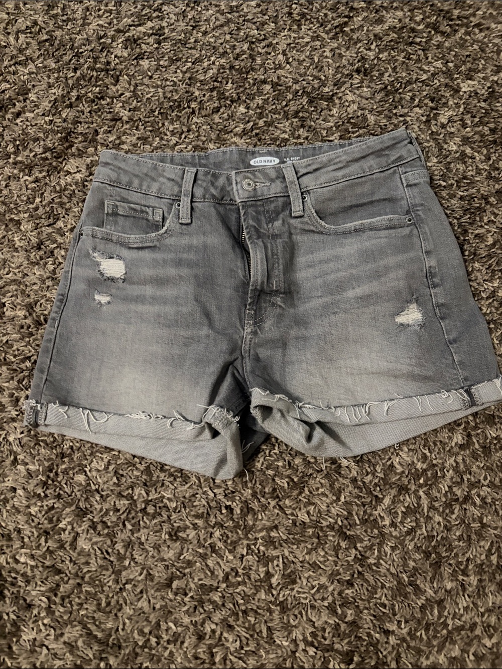 Old Navy Gray Rolled Hem Distressed Denim Shorts